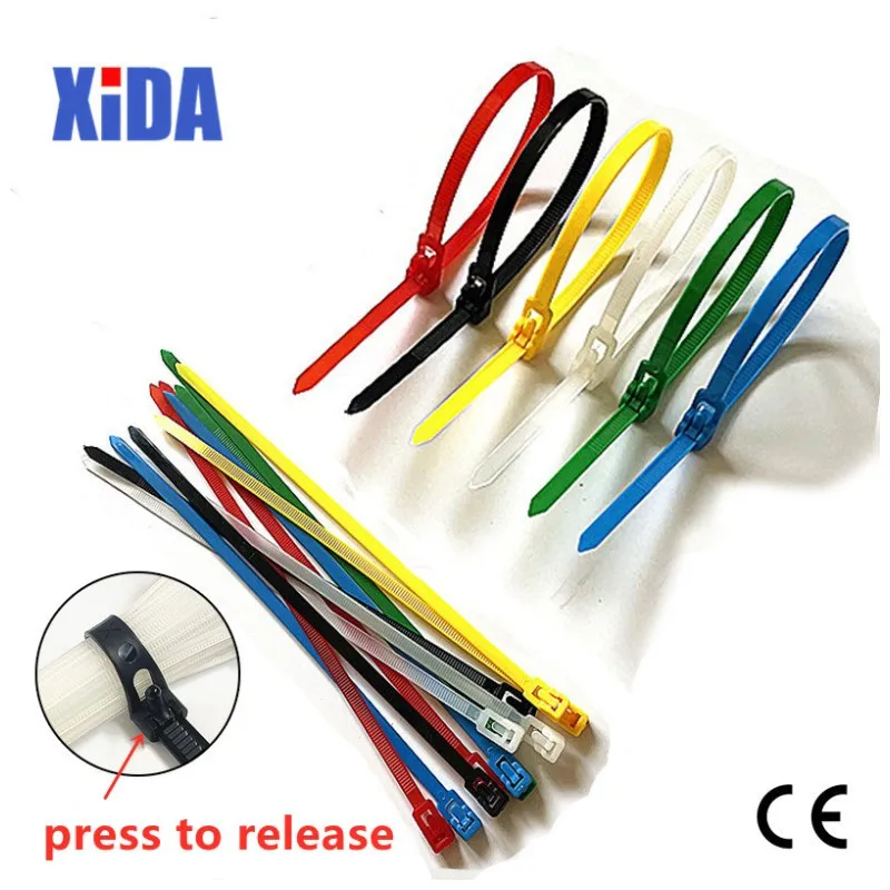 20/50/100pcs 5x200mm Width 4.8mm White BLack Color May Loose Nylon Cable Ties Slipknot Tie Releasing Number Reusable Packaging
