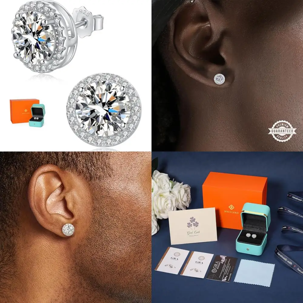 

Lab-Grown Moissanite Stud Earrings in Sterling Silver for Women and Men - Hypoallergenic, D Color, VVS Clarity, GRA Certified, 1