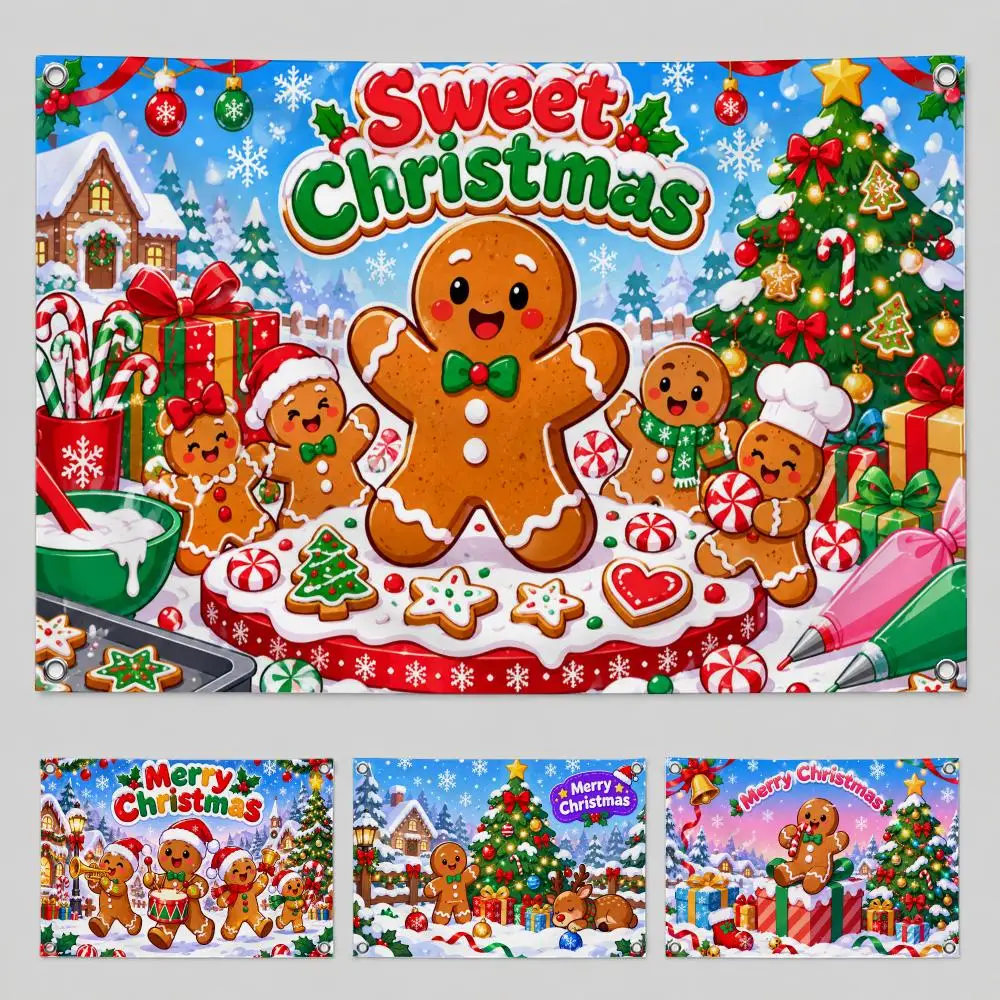 Christmas gingerbread man Flags Yard Garden Decor Banner Indoor Outdoor Wall Hanging Flag Home Patio Wall Art Decoration
