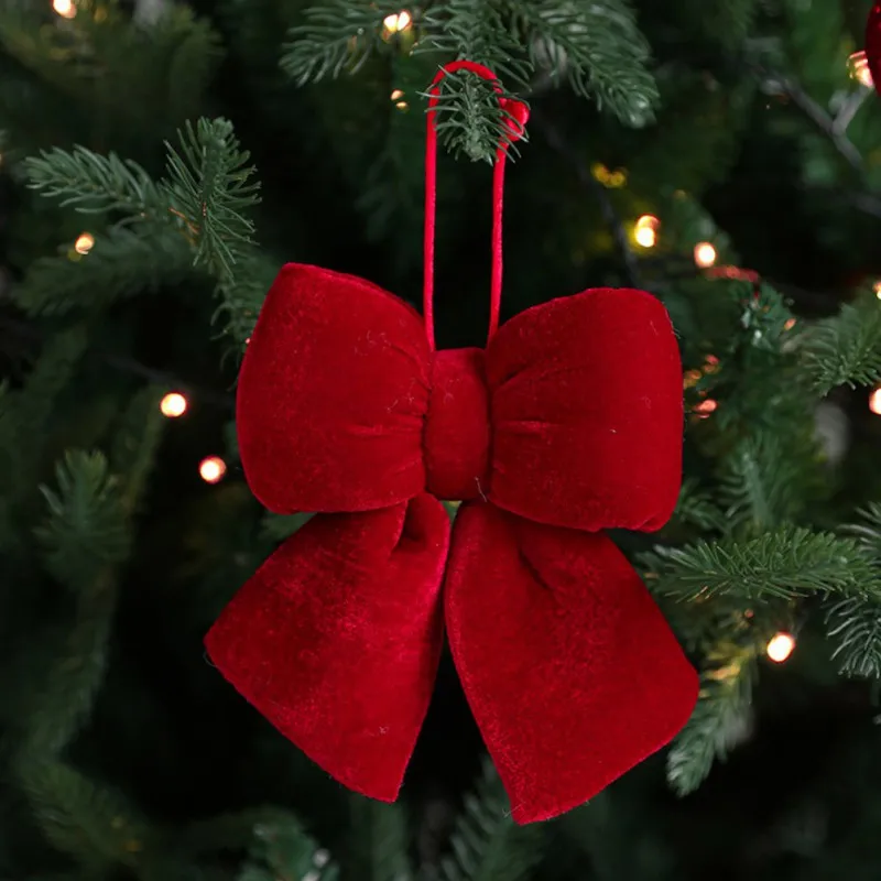 Adorno de árbol de Navidad grande, lazos de cinta de terciopelo rojo 3D para adorno de árbol de Navidad, decoración colgante, coronas DIY, guirnalda de boda