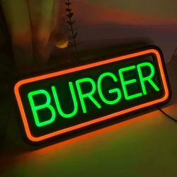 Burger Neon Signs for Wall Decor, LED Neon Light  for Restaurant 19'' x 8'', Handmade Advertising Sign for Bar, Food Shop, Pub