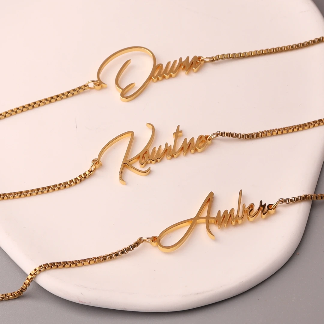 Personalised Gold Name Necklace with Box Chain Custom Name Necklace Handmade Jewelry Personalised Birthday Gift for Her Mom