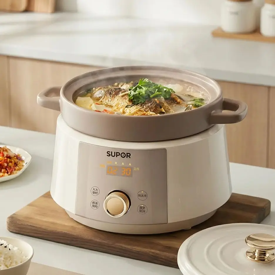 4L Ceramic Household Electric Slow Cooker Multi-Functional Soup Pot Porridge Maker Large Capacity Kitchen Appliance view 3