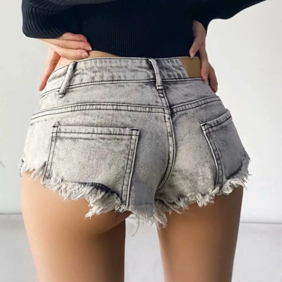 Y2k Spice Girl Retro Fringed Rough-edged Denim Super Shorts Women's Summer Sexy Ripped Low-rise Hot Pants Booty Shorts view 2
