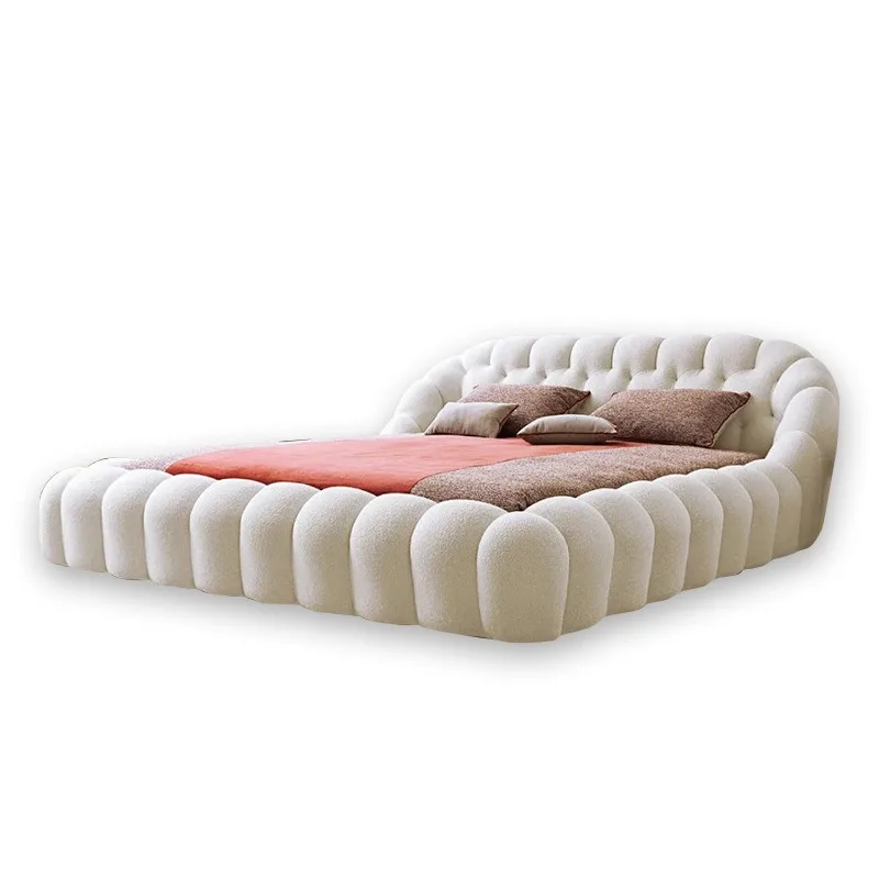 

erFactory-Customized Modern Italian Light Luxury Birch Wood Frame Bubble Eco-Friendly Fabric Upholstered Queen/King Size Bed%