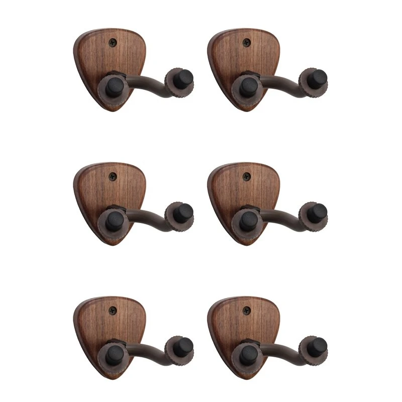 SYDS 6X Wall Mount Guitar Hanger Hook Wood Base Banjo Bass Acoustic Electric Guitar Neck Holder Stand With Picks Slot,B