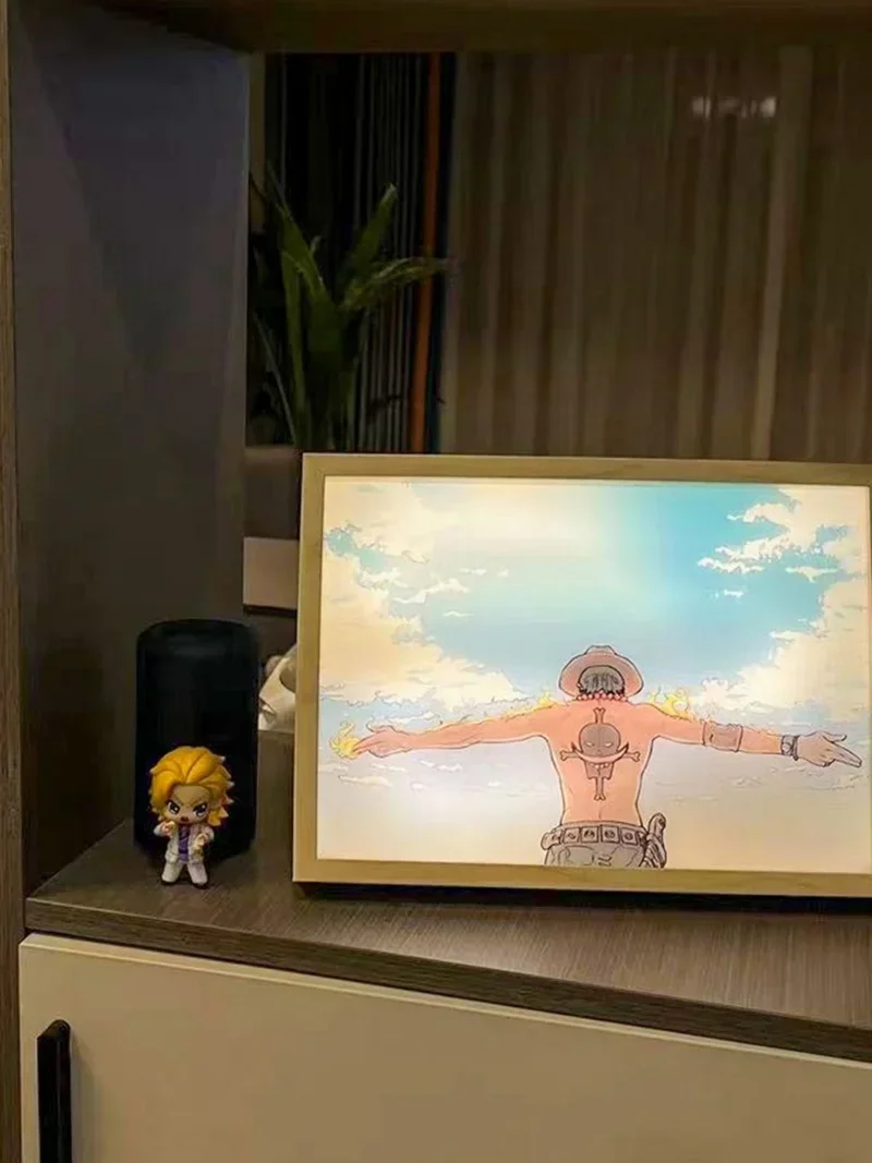 Cartoon One Pieces Nika Luffy Gear 5 Painting Lamp Anime Thousand Sunny Ship Picture Night Light Zoro Ace Photo Frame Lamp Gifts