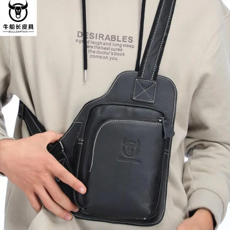 Brand men's genuine leather bag luxurious casual chest bag high-quality outdoor sports shoulder crossbody bag for iPad phones