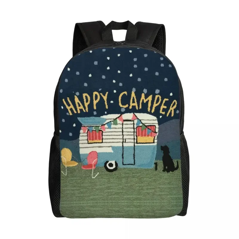 Adventure Travel Happy Camper plecaki dla uczniów szkolnych Bookbag pasuje do 15-calowego laptopa Cartoon RV torby kempingowe