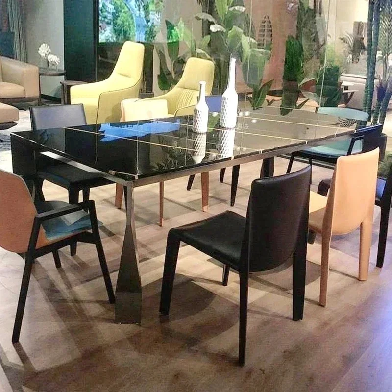 N new black gold marble dining table small apartment household rectangular dining table and chair combination Italian minimalist