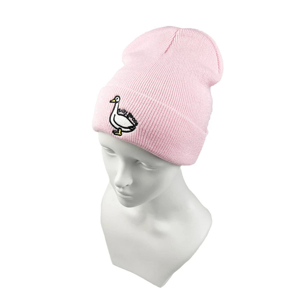 1pcs Cute Autumn Winter Men Women Silly Goose Embroidery Skullies Beanies Hats Outdoor Warm Knitted Hat Bonnet Caps Pink Black W