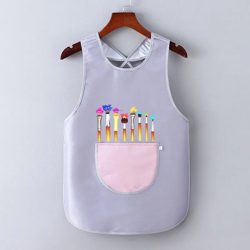 Children\'s Painting Waterproof Sleeveless, no tieCover Kindergarten Art Painting Reverse Dressing Baby Eating Bib Kids Apron