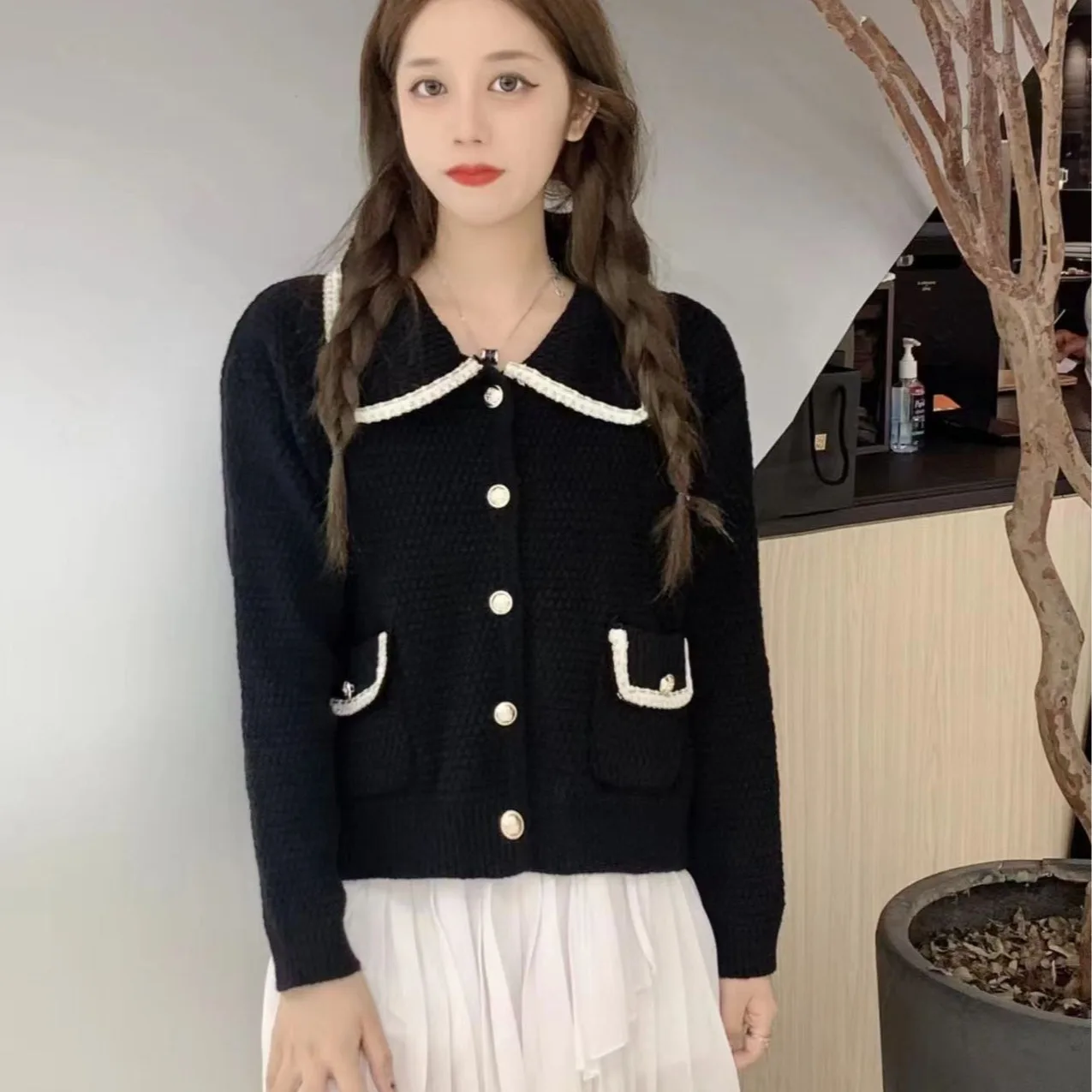 Knitted Sweater Women Cardigans New Unique Long Sleeve Turn Down Collar Knit Sweater Cardigan Women Tops Sueter Feminino Q2022