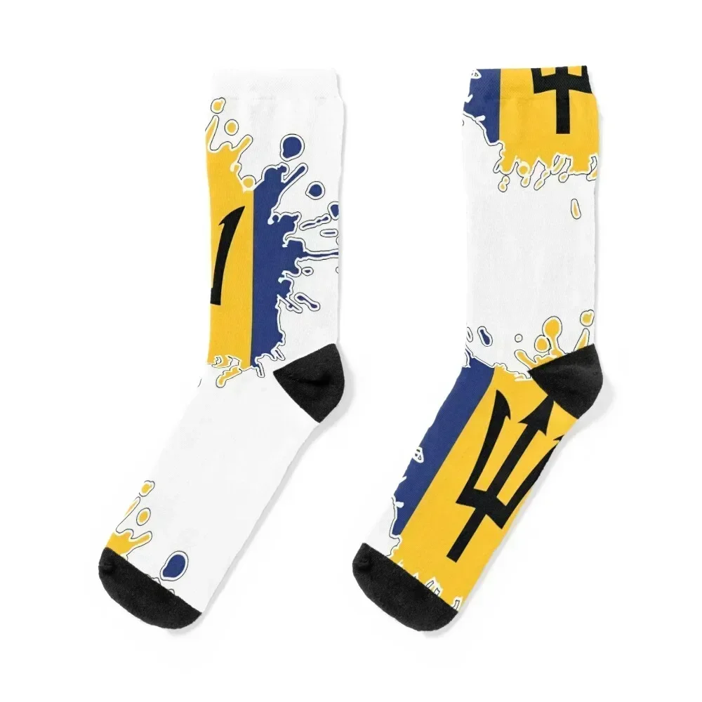 

Barbados National Flag splash Socks floral colored with print short Socks Women's Men's