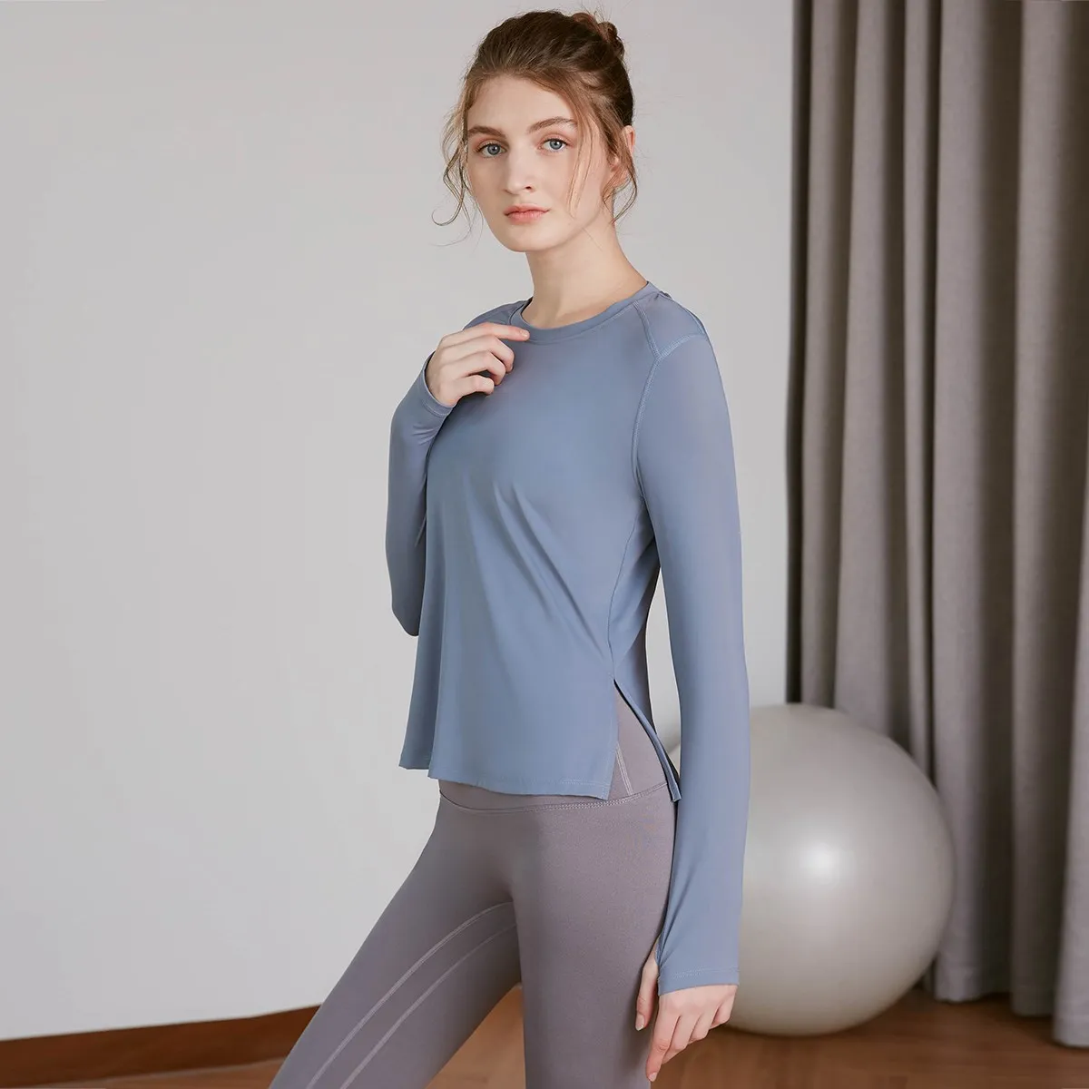 Vansydical Letters Fitness Workout Long Sleeved Yoga Shirts Mesh Spliced Women Loose Running Sport Tops with Thumb Hole