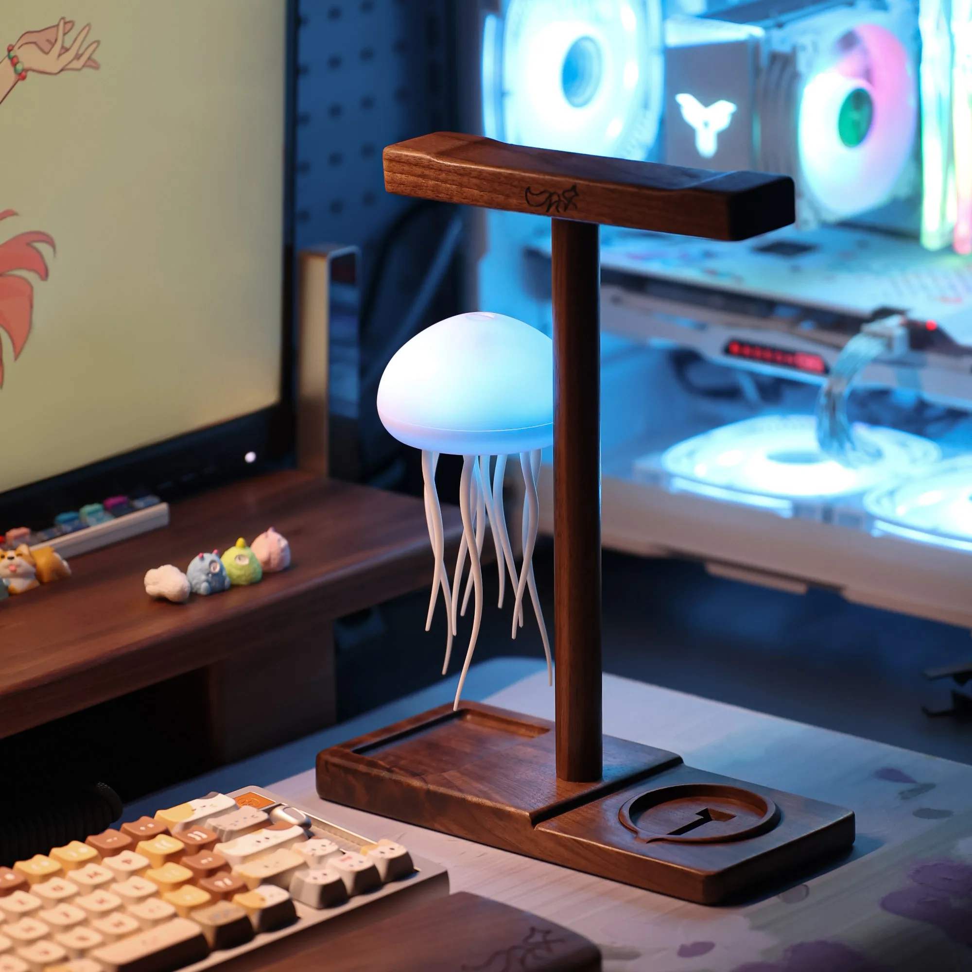 CHOSFOX Walnut Earphone Stand Solid Wood Desktop Storage Stand Head Mounted Display Stand Gaming Minimalist Headphone Stand FAS