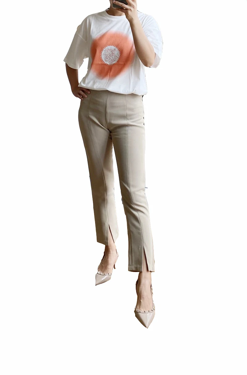 Korean Style Fashion Lady Trousers 2024 New Commuter Blended Slit Thin Design Casual Suit Ankle-Length Women Pants