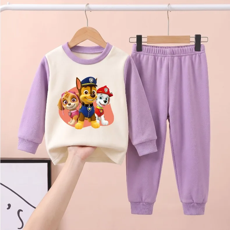 Herbst-Winter Jungen- und Mädchen-Freizeitkleidungssets für Zuhause, Kinder-Fleece-Schlafanzüge mit weichem Boden, warme Langarm-Pyjamas für Kinder – Detail 4