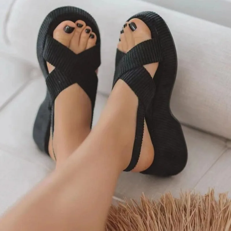 Women's Sandals Summer 2024 Leisure and Fashionable Thick Sole Sloping Heel Cross Over Sandals for Women Roman Sandals Shoes