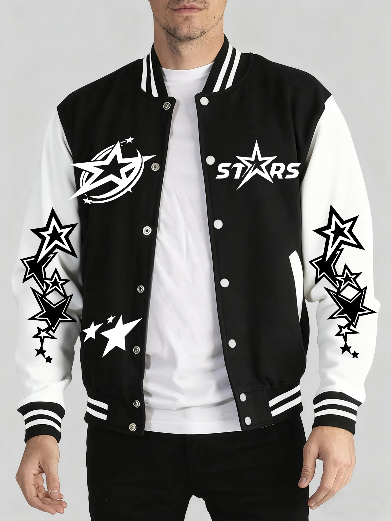 

Мужская уличная куртка с принтом звезд и буквами, повседневная бейсбольная форма с карманами, модная уличная одежда в стиле хип-хоп, осенне-зимние топы