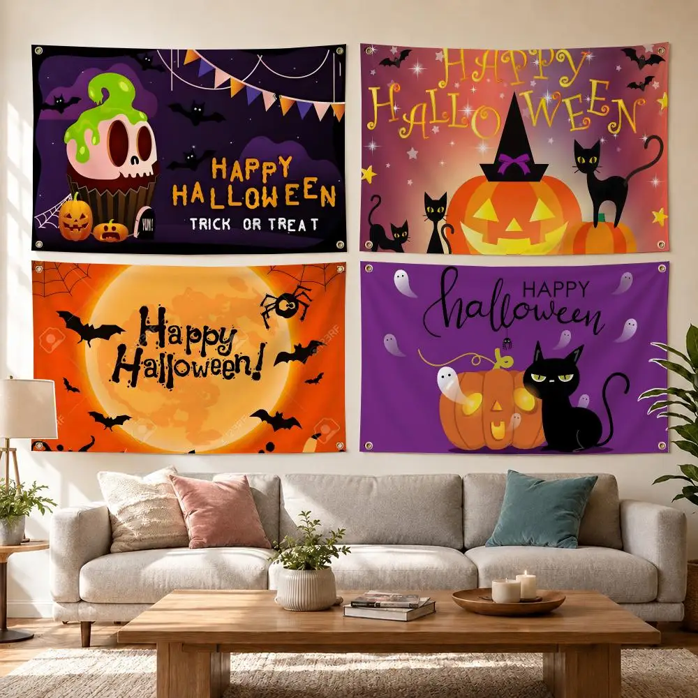 Halloween Spooky Castle Pumpkin Party Flags Flag Outdoor Decor Flaga Decorative Home Objects Barber Shop Decoration Garage