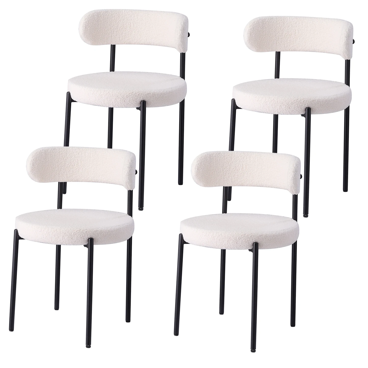 Ensemble de 2/4/6 chaises de salle à manger modernes du milieu du siècle, chaises de salle à manger rondes rembourrées à dossier incurvé avec pieds en métal pour le salon