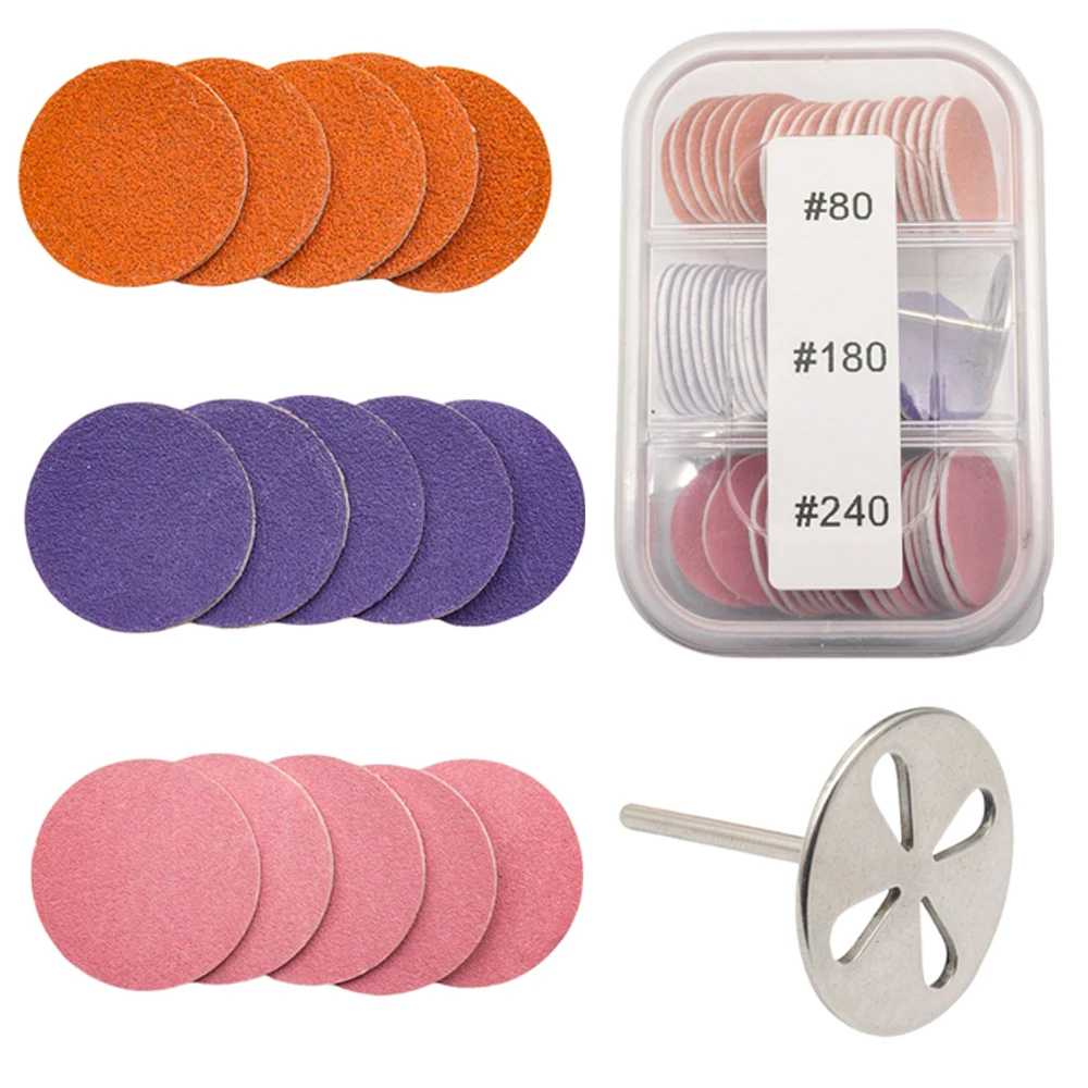 60Pcs Sanding Paper Discs with Metal Nail Drill Bit, Replacement Self-Adhesive Sandpaper Discs Disc Pads 25mm for Electric Foot