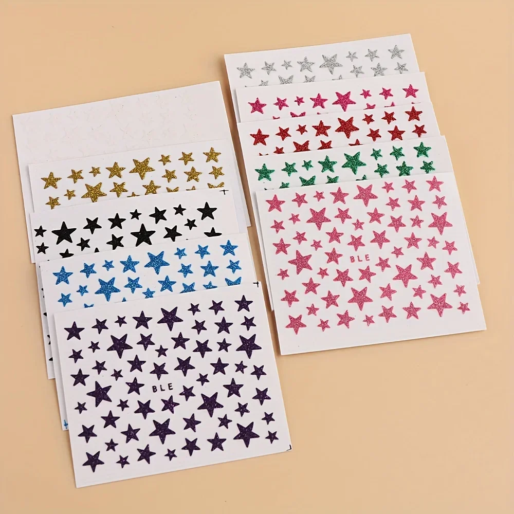 10 Pieces of Glitter Star Christmas Nail Art Stickers Glitter Five-Pointed Star Nail Art Decal Design