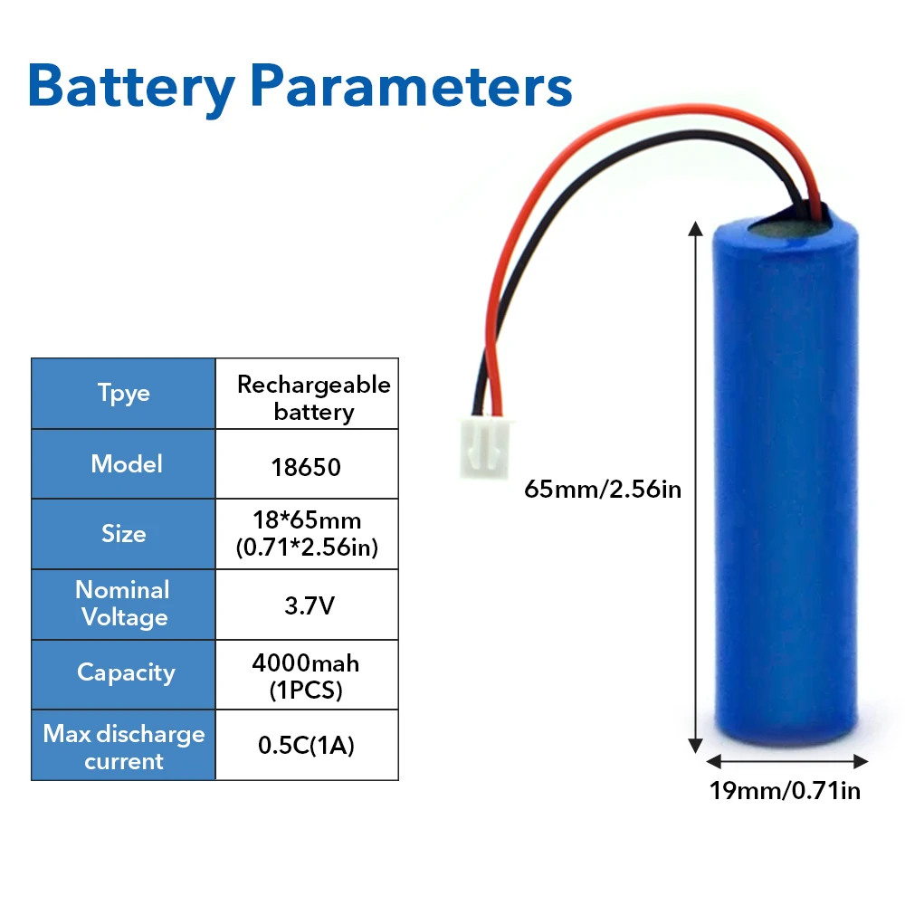 3.7V 1S1P 4000mAh 18650 Rechargeable Lithium Battery Pack Original Batteries Speaker Emergency Lighting with PCB JST Connector