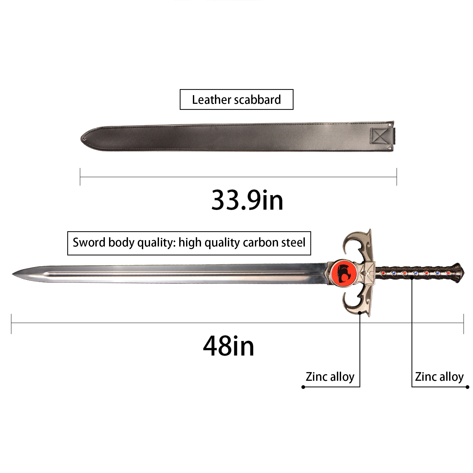 48in Anime Sword/Sword of Omens/Sheath of skin/Red pattern/Cosplay