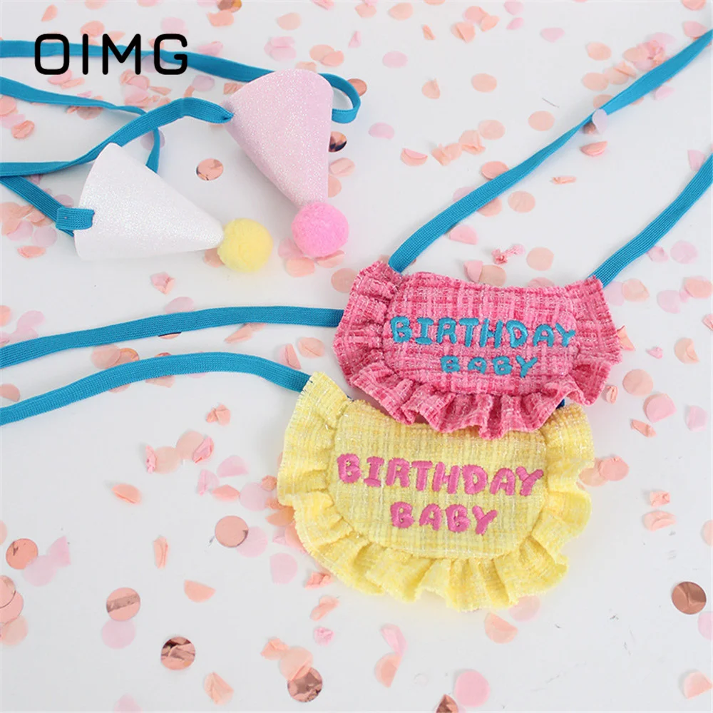 OIMG Color Contrast Pet Saliva Scarf Birthday Party Hat Triangle Scarf Cat Neck Scarf Bichon Spitz Small Dogs Cute Accessories