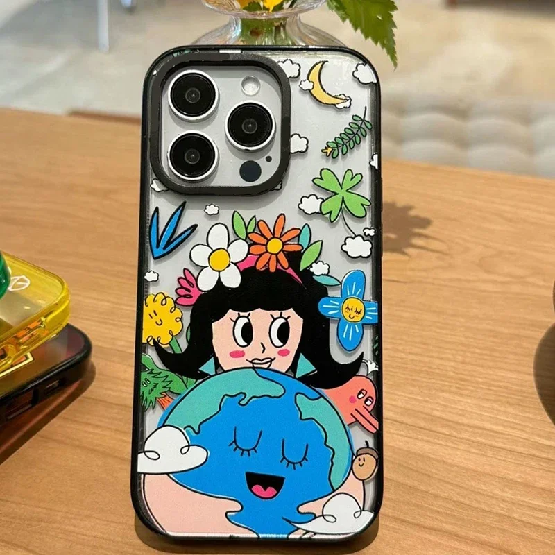 เคสโทรศัพท์ขอบสีดำอะคริลิกสำหรับ iPhone 11 12 13 14 15 16 PRO MAX CAS เป็นมิตรต่อสิ่งแวดล้อมอย่างสร้างสรรค์