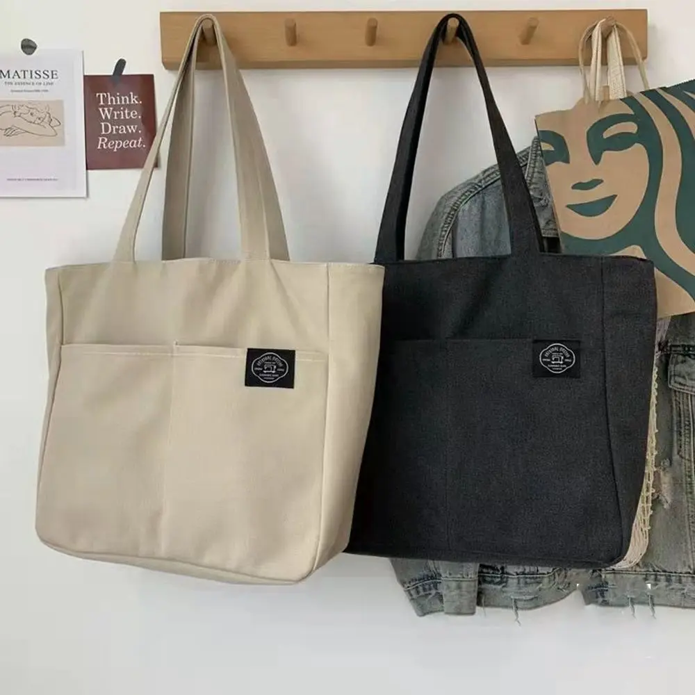 Bolsas de almuerzo de gran capacidad para mujer, bolsa ecológica ligera, de lona, de hombro