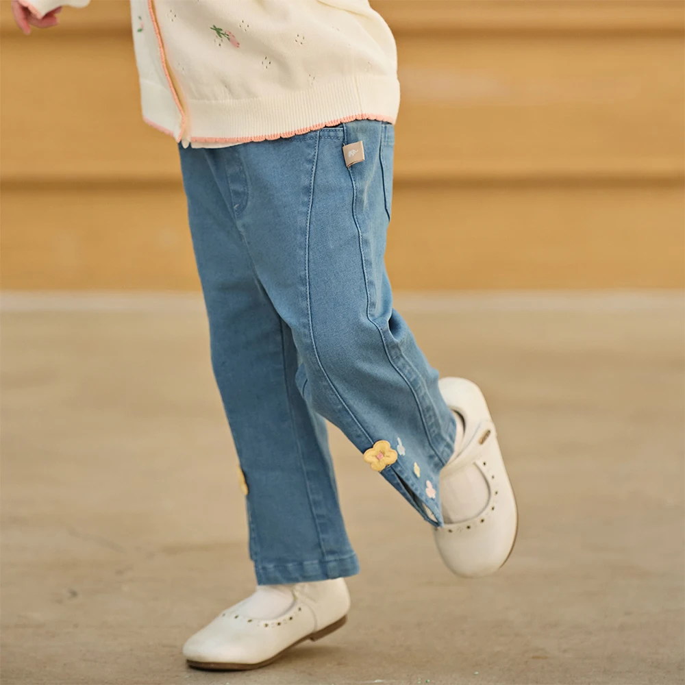 Dave Bella Children Spring Jeans Pants Autumn Girl Clothing Kids Denim Trousers Casual Fashion Cotton Elastic Sweet DB1260495