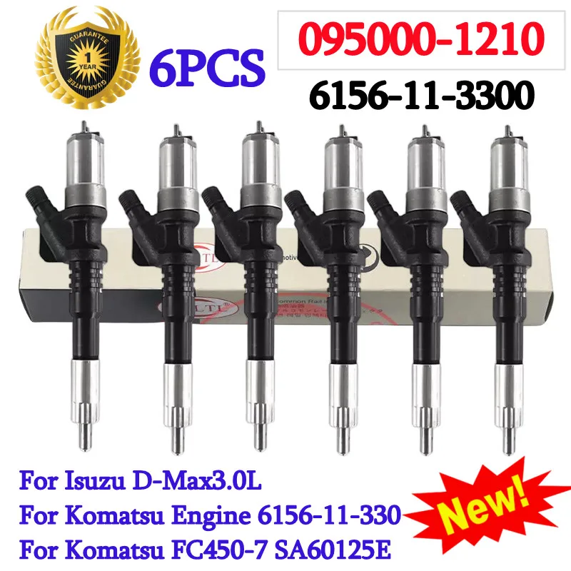 

6PCS 095000-1210 NEW Genuine Fuel Injector 6156-11-3300 Nozzle 6156113300 0950001210 095000 1210 for Isuzu KOMATSU Engine
