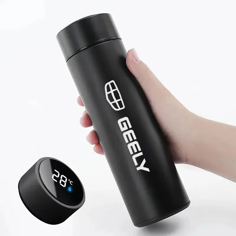 Car Mug Thermos Cup Smart Display Vacuum Water Cup For Geely GeometryC Monjaro Coolray Tugella GX3 Atlas Emgrand EC7 GC6 GC9 EC8