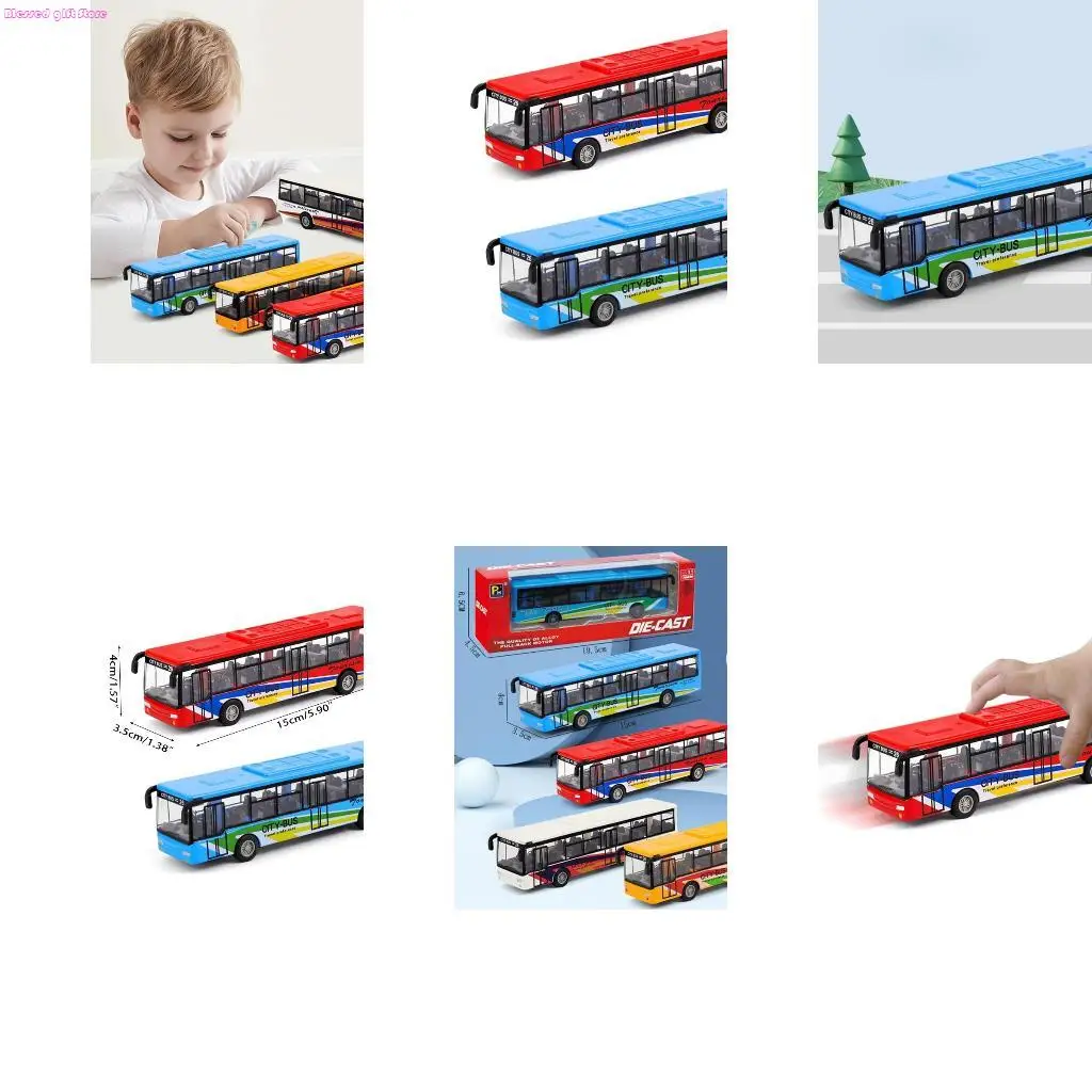 

D0JC Simulate Exquisite Interesting Bus with Pull Back Function Action for Toddler Die Cast for over 3 Years Old Kids