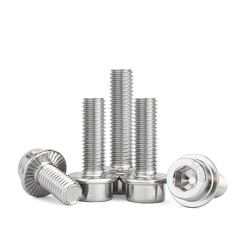 20-40Pcs M5 M6 304 Stainless Steel Hex Flange Bolt, Cylinder Head Anti-slip Serrated Flange Screw, Industrial Fastener Hardware