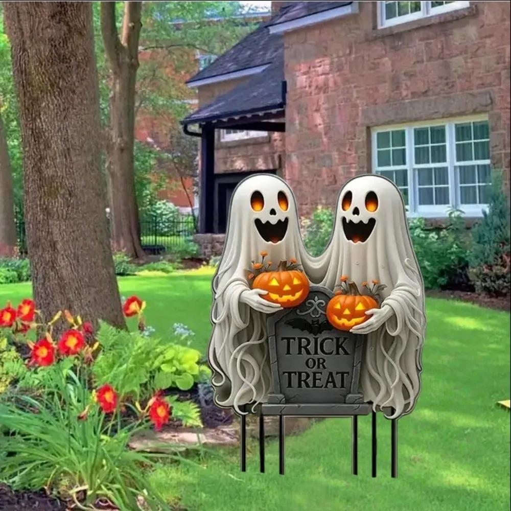 Acrylic Halloween Ghost Stake 2D Flat Pumpkin Garden Decoration Floor Socket Trick Or Treat Halloween Ornaments Plate