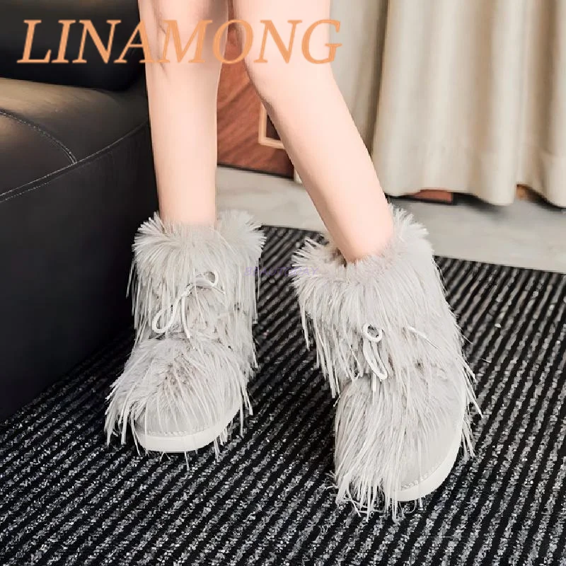 

Plush Snow Boots Fashionable and Simple Style Cross Strap Design Cotton Shoes Thick Sole and Increased Height Plush Short Boots