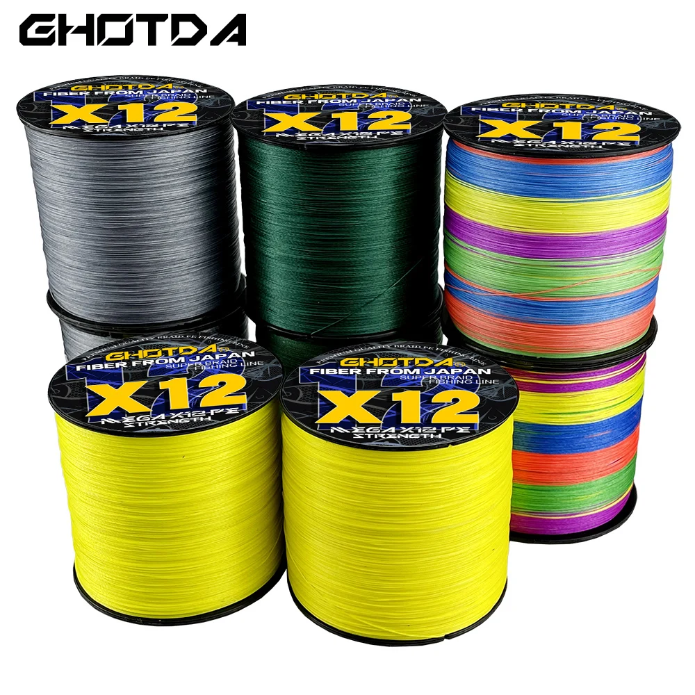 Ghotda 12x Braided PE Fishing Line 300M100M Multifilament Smooth Fishing Line for Fishing Lure Bait Carp Fish 25-120LB