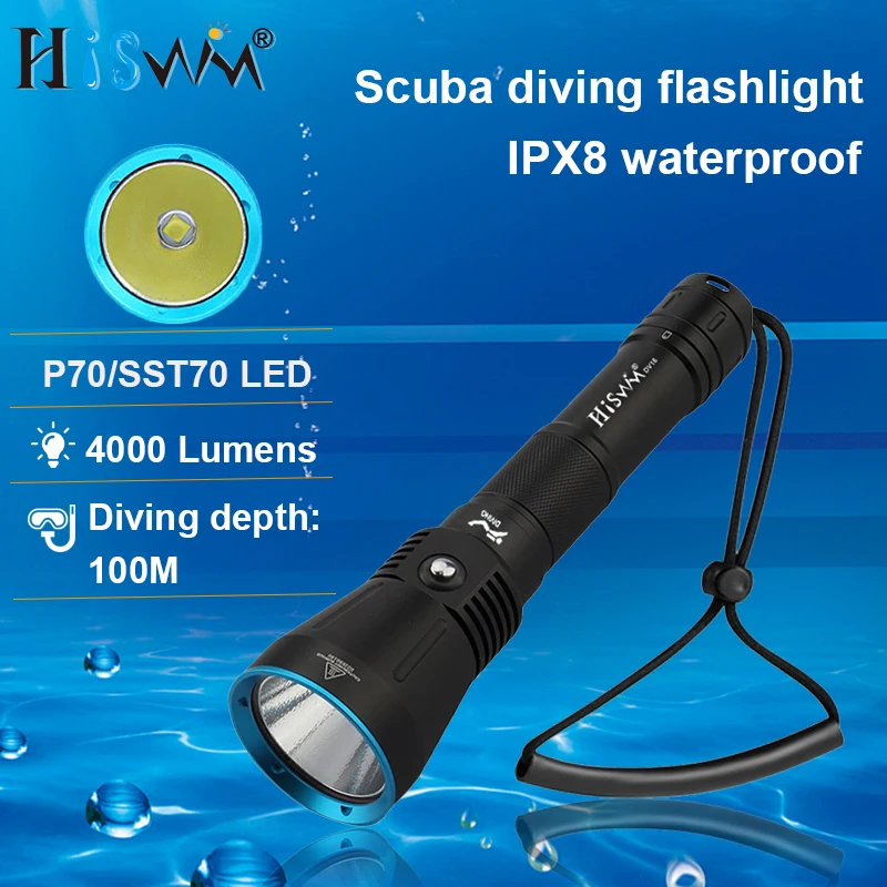 

HISWN DV16 Professional diving flashlight 4000LM SST70 LED Dive Light IPX8 Waterproof 100m Depth Underwater Torch for Scuba