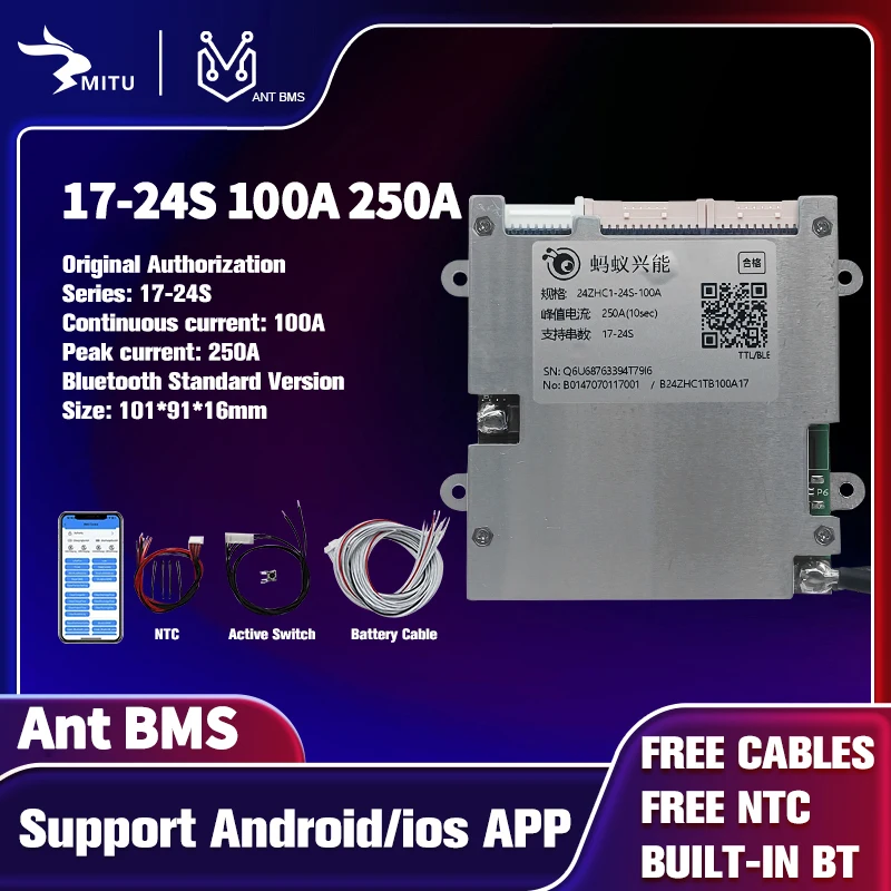 

Smart ANT BMS 17S 24S 100A 250A 18S 20S 22S 48V 60V 72V PCD Lifepo4 li-ion LTO Battery Protection Board Bluetooth Balance