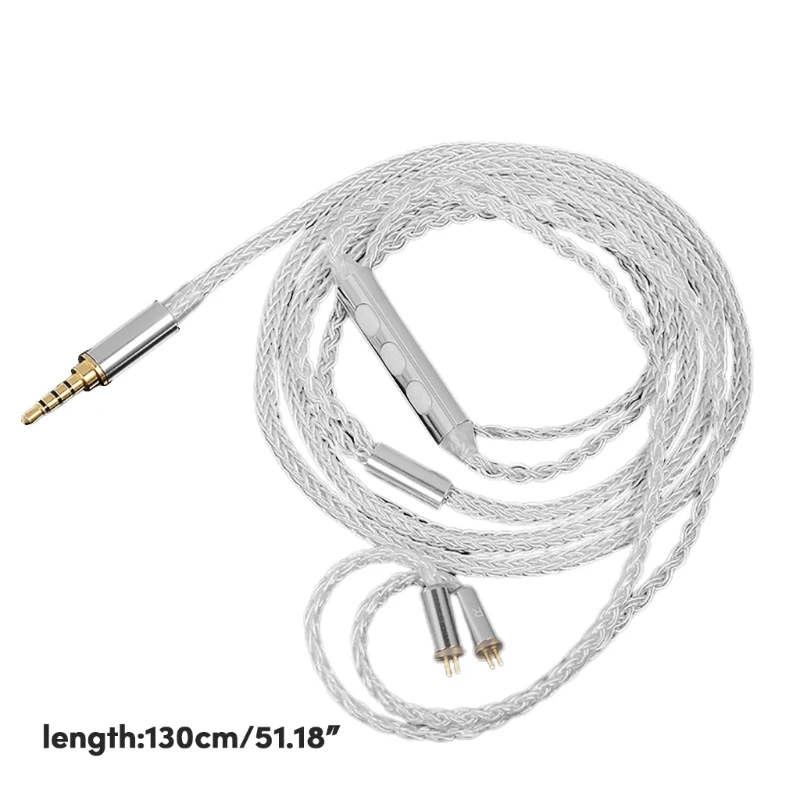 T8WC Kabel Earphone Lapis Perak 8 Inti 2Pin Kabel Earphone Pengganti Steker 0.78Mm