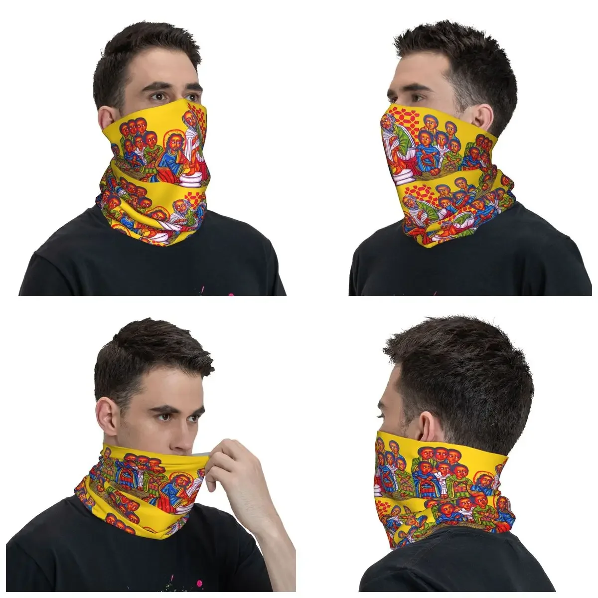 Ethiopian Christian Christ Disciples Feet Washing Bandana Neck Gaiter for Hiking Camping Men Women Wrap Scarf Balaclava Warmer