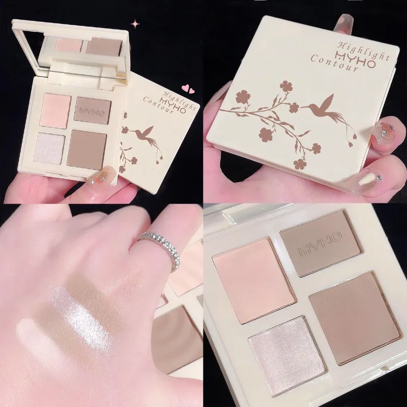 4 ألوان الكل في واحد لوحة أحمر الخدود كونتور هيغليغتر مجموعة النحت مع مرآة للمبتدئين في ماكياج السفر ودية #1