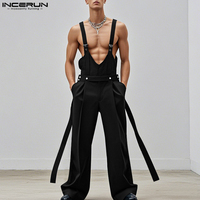 INCERUN Men Fashion Long Pants Casual Overalls Jumpsuits Male Solid Rompers Streetwear  Wide Leg Pants Trousers Men's Clothing