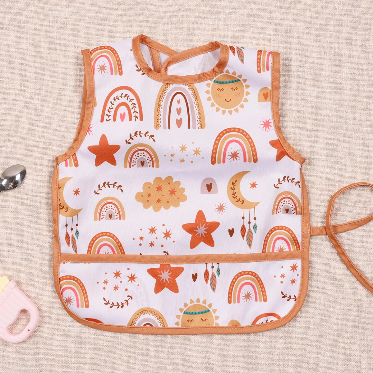 Happyflute Mess-Proof Apron Toddler Bibs , Baby Food Bibs With Rainbow Print