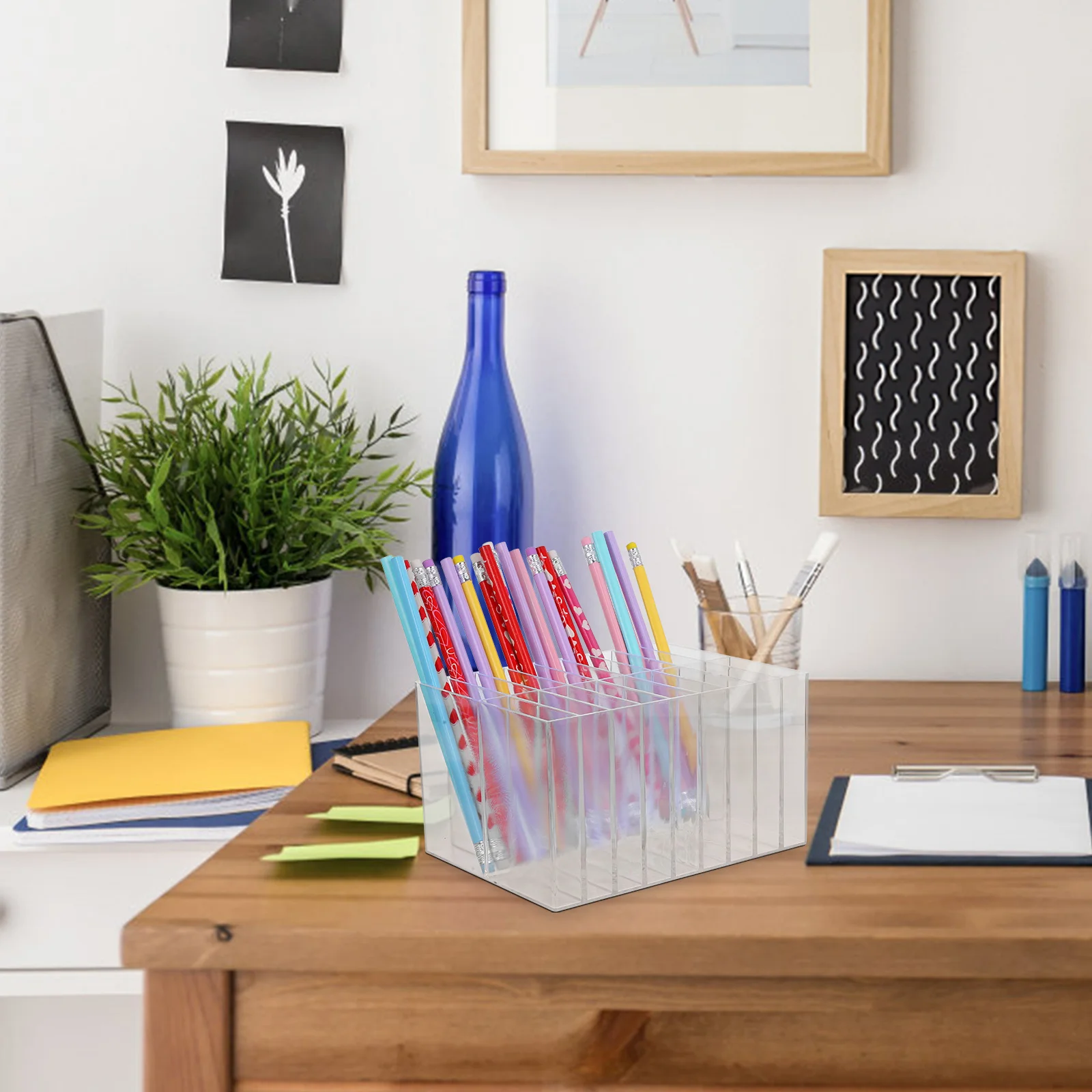 18 Grid Transparent Marker Pen Holder Large Capacity Material Office School Storage ganizer Multifunctional Portable Pen St