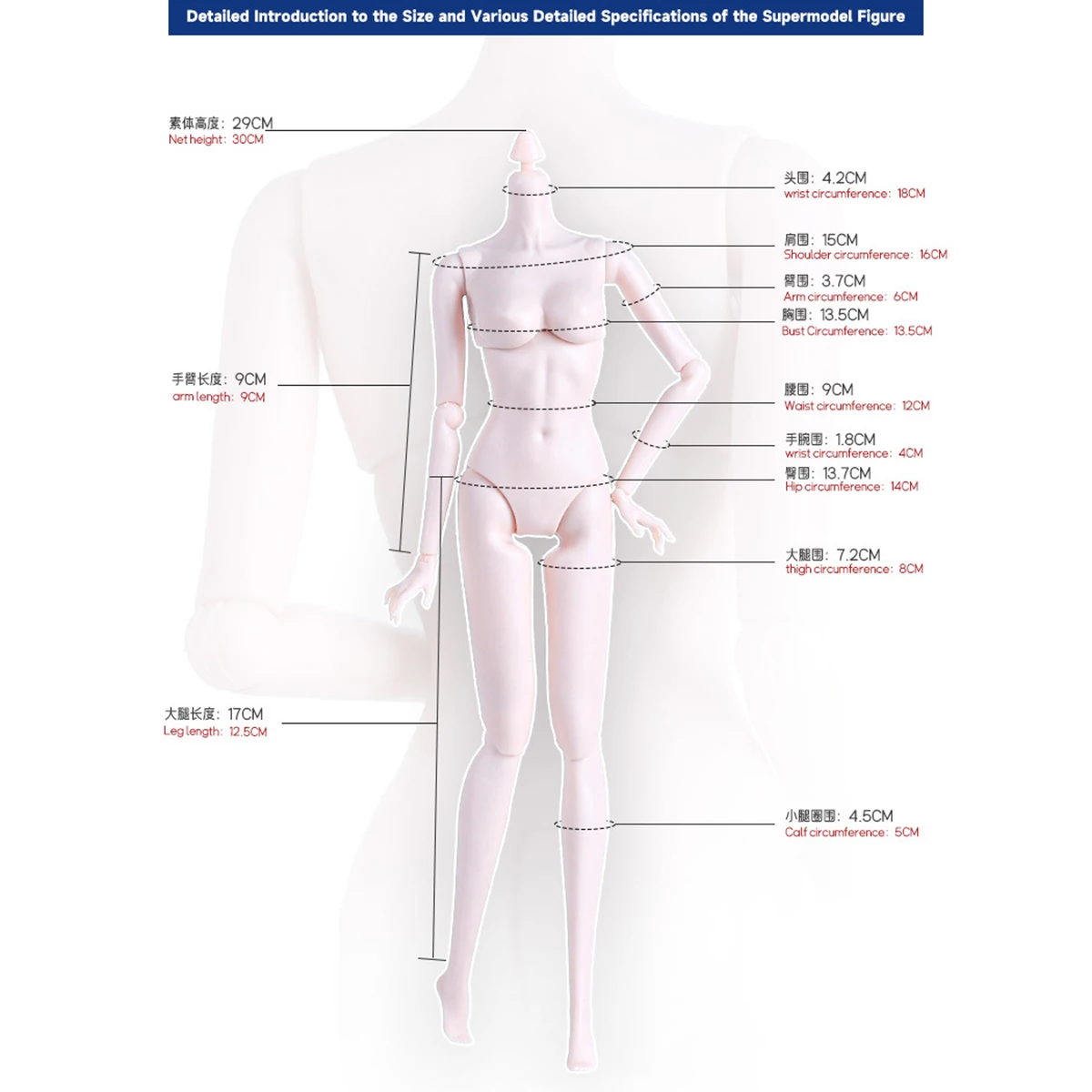 

30cm Supermodel Body Nude Doll 1/6 BJD 12 Joint Solid Action Figure Body Accessories Super White/Chocolate Skin DIY Dress Up Toy